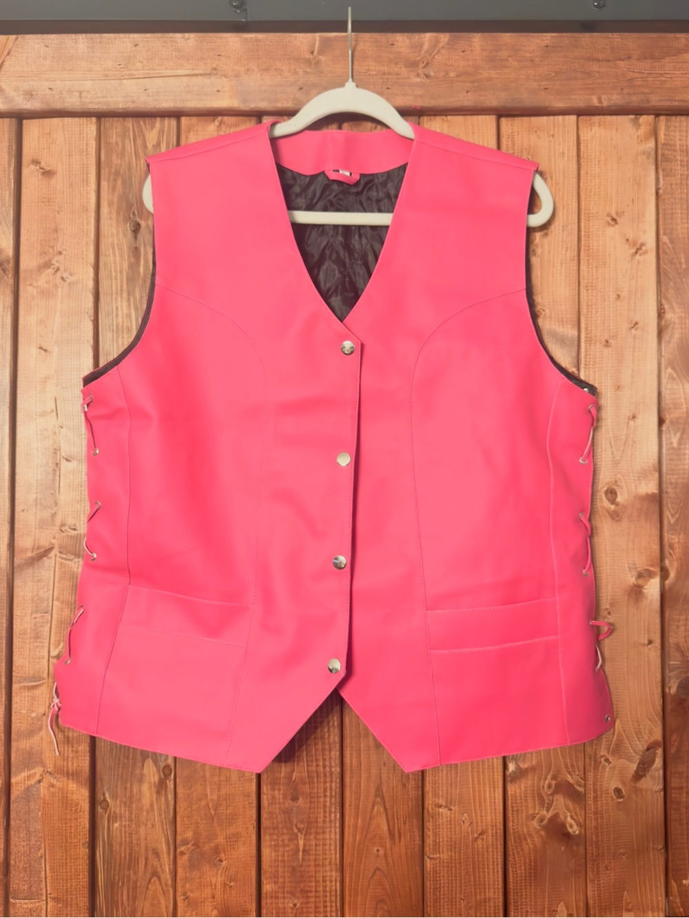 Bright Pink Faux Leather Bikers Women’s Vest